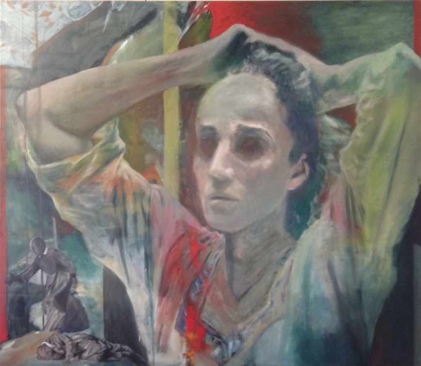 De terugkijkster (Looking back) by Koen Fillet. Oil on canvas, 180 x 210 cm, 2014.